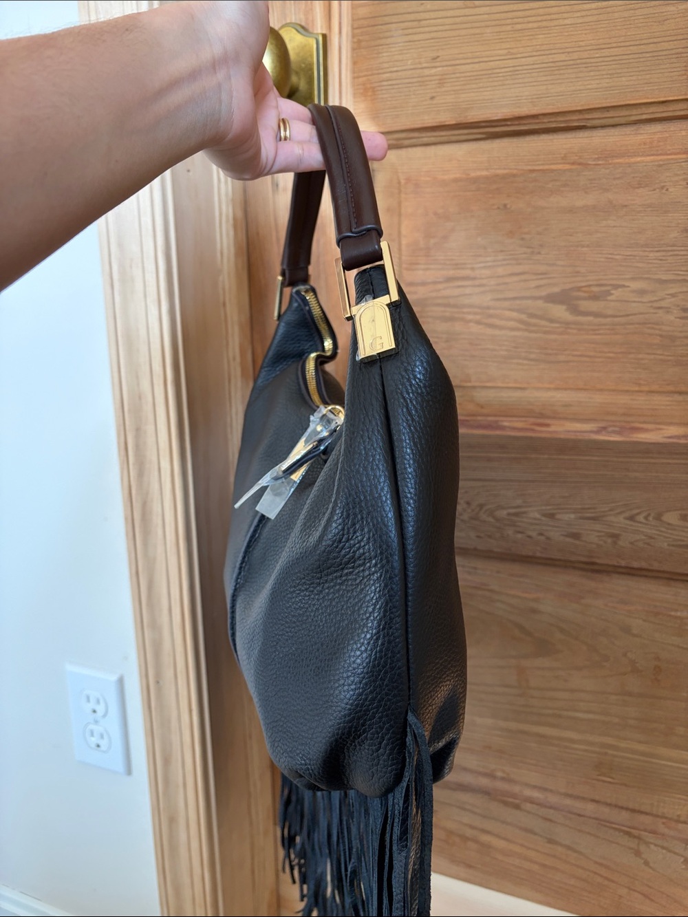 G.I.L.I. Black Leather Fringe Hobo Crossbody Bag | NWOT - Picture 4 of 16